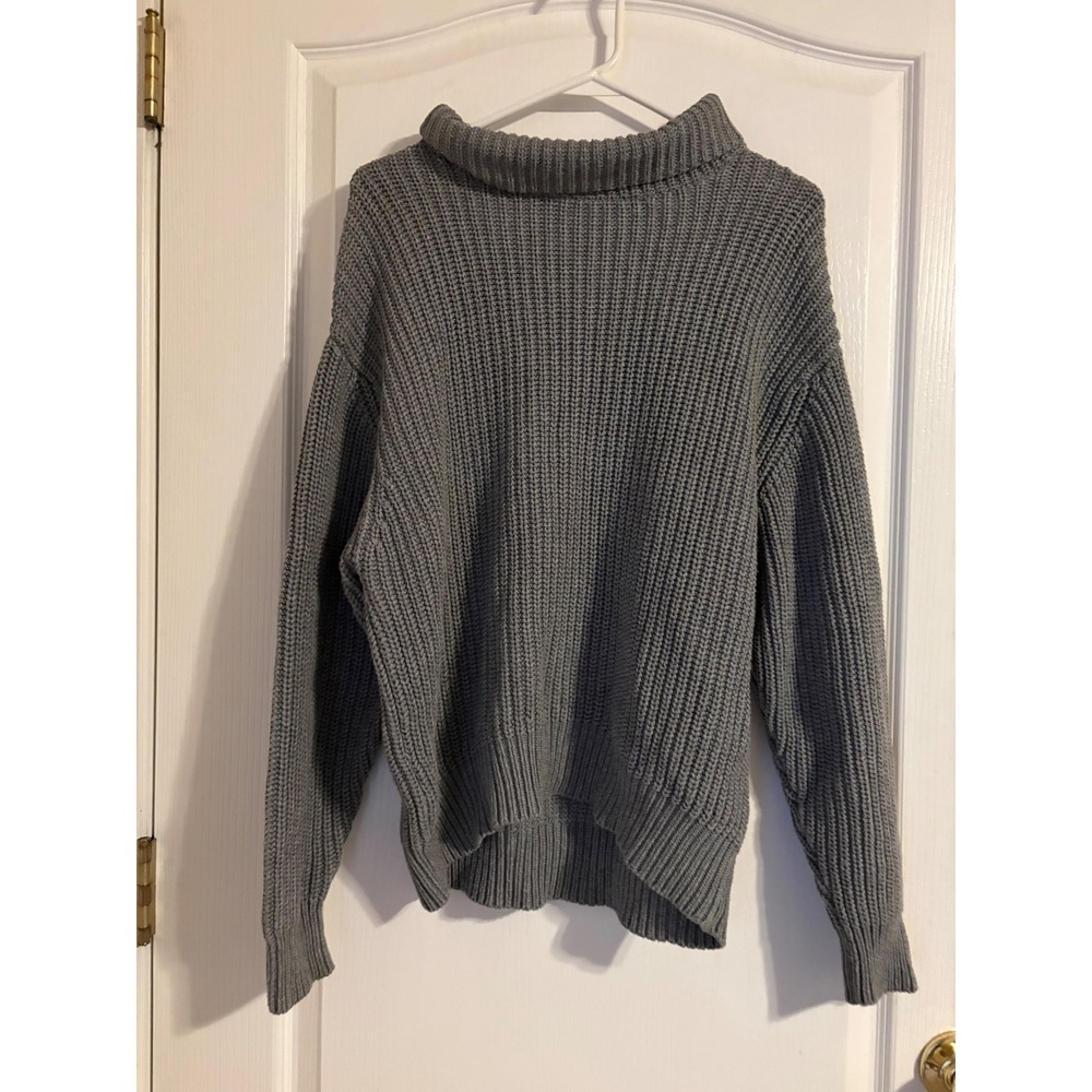French Connection Turtleneck Sweater Womens M Gray New Chunky Shaker Knit Cotton